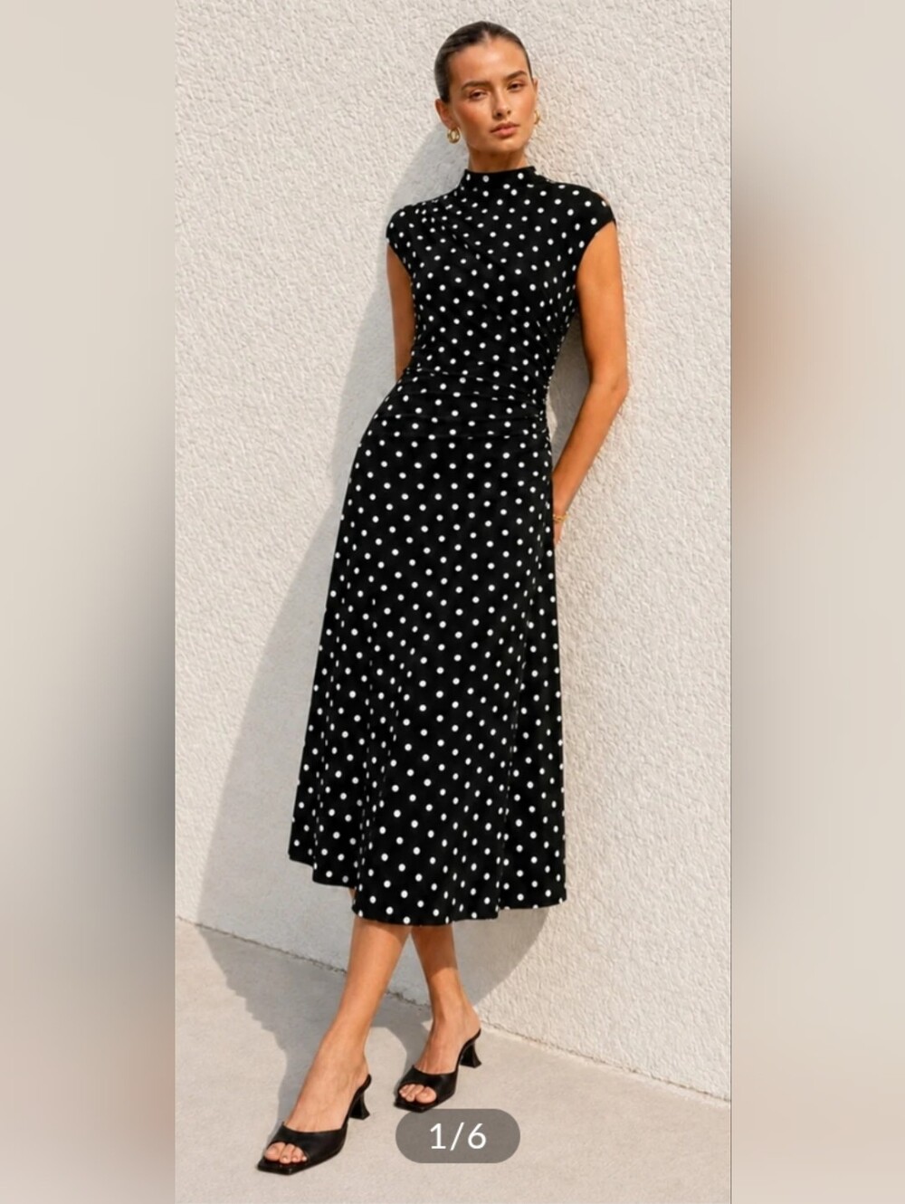 Commense SEALED! NWT! Polka Dot Cap Sleeve Midi Flare Dress in Black. Sz Sm.